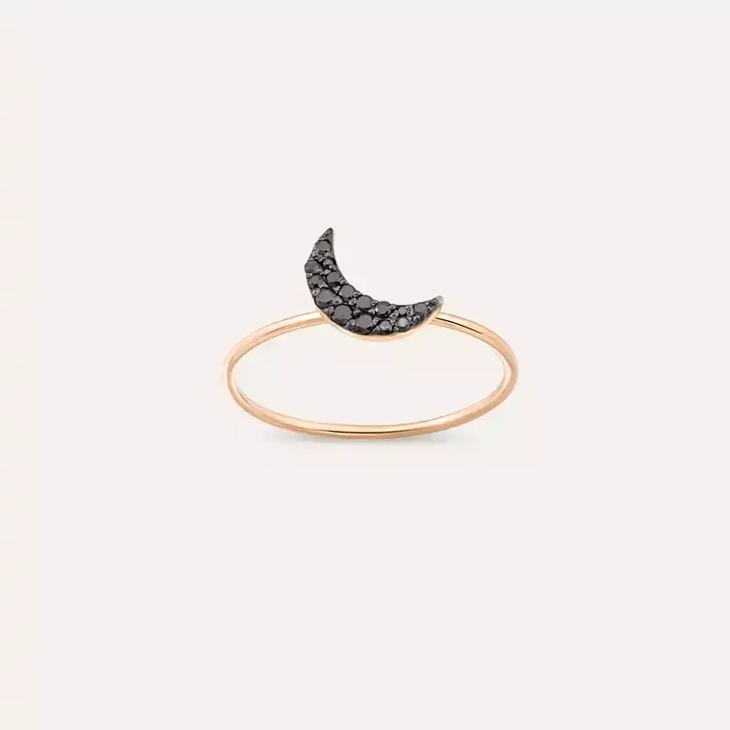 0.16 CT Siyah Pırlanta Taşlı Rose Altın Yüzük