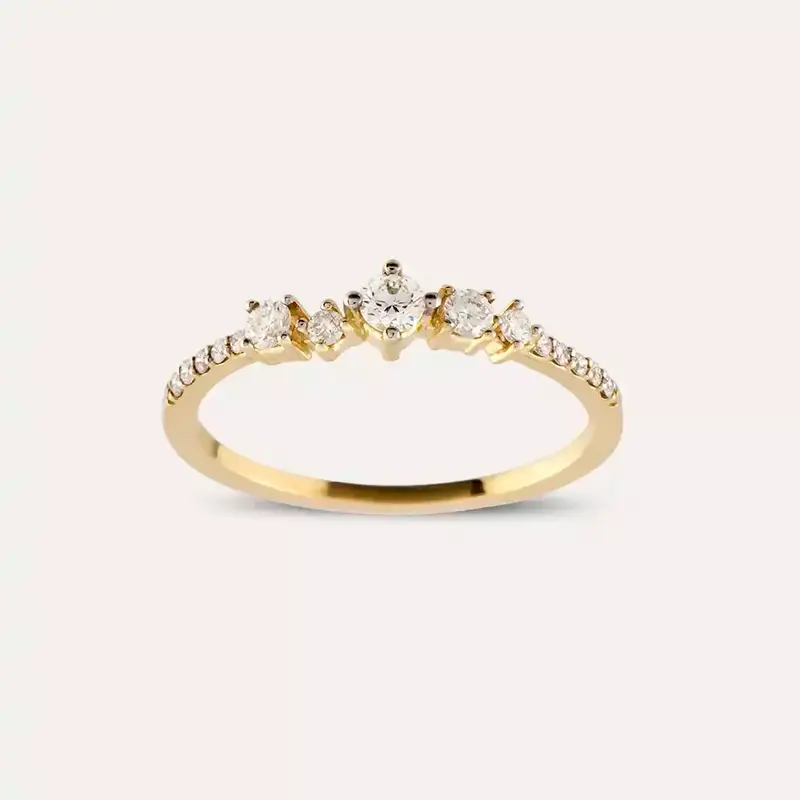 0.26 CT Pırlanta Taşlı Sarı Altın Yüzük