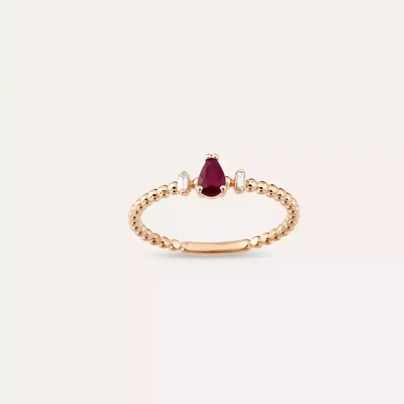 0.30 CT Yakut ve Pırlanta Taşlı Rose Altın Yüzük