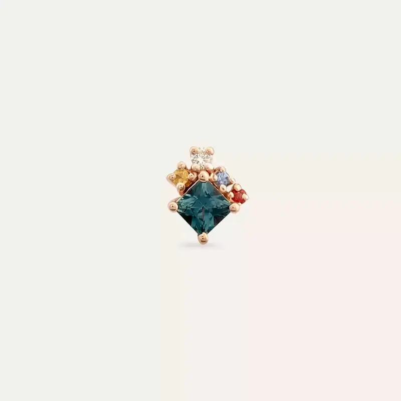 0.43 CT Multicolor Safir ve Pırlanta Taşlı Tek Küpe