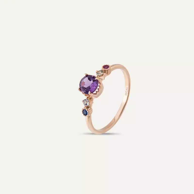 0.56 CT Ametist, Aquamarin, Safir ve Yakut Taşlı Yüzük