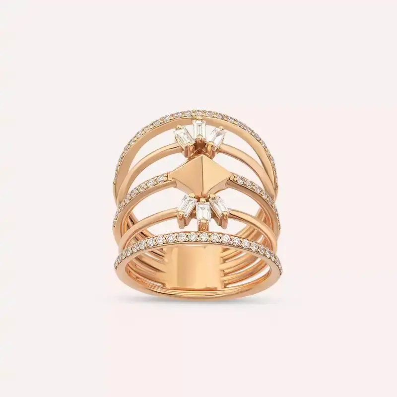 0.82 CT Baget Kesim Pırlanta Taşlı Rose Altın Yüzük
