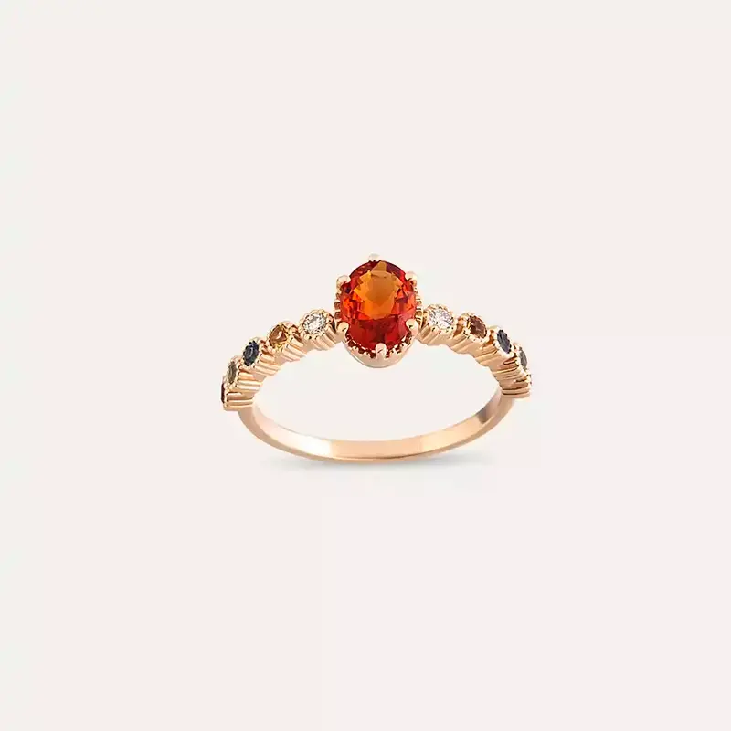 1.37 CT Multicolor Safir ve Pırlanta Taşlı Rose Altın Yüzük