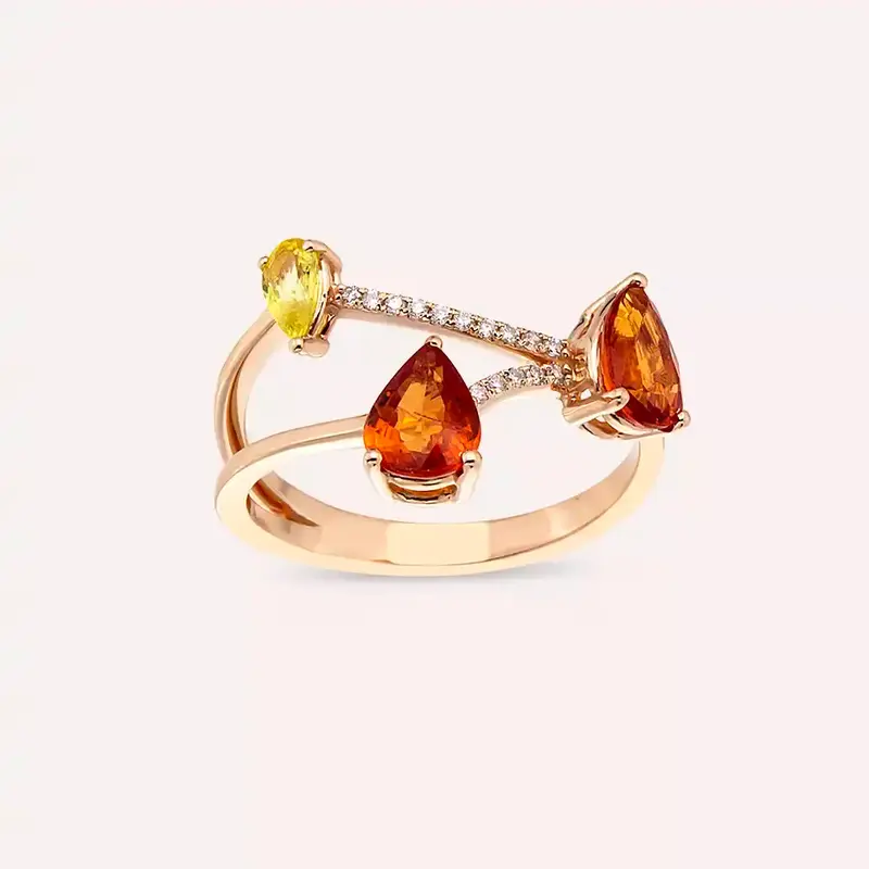 1.88 CT Multicolor Safir ve Pırlanta Taşlı Rose Altın Yüzük