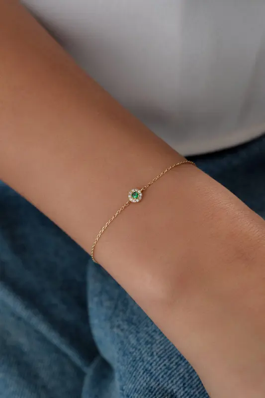 14 Ayar Yeşil Taşlı Altın Bileklik