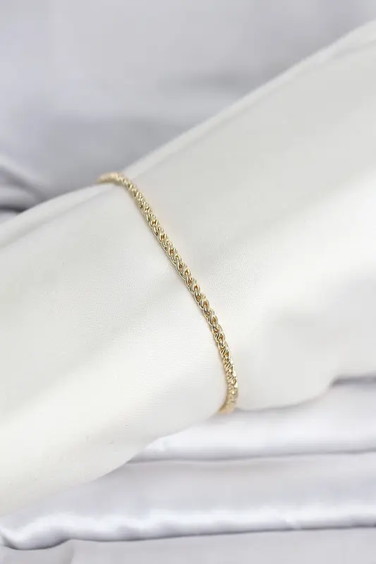 14K Gold Renk Burgulu Zincir Model Kadın Bileklik