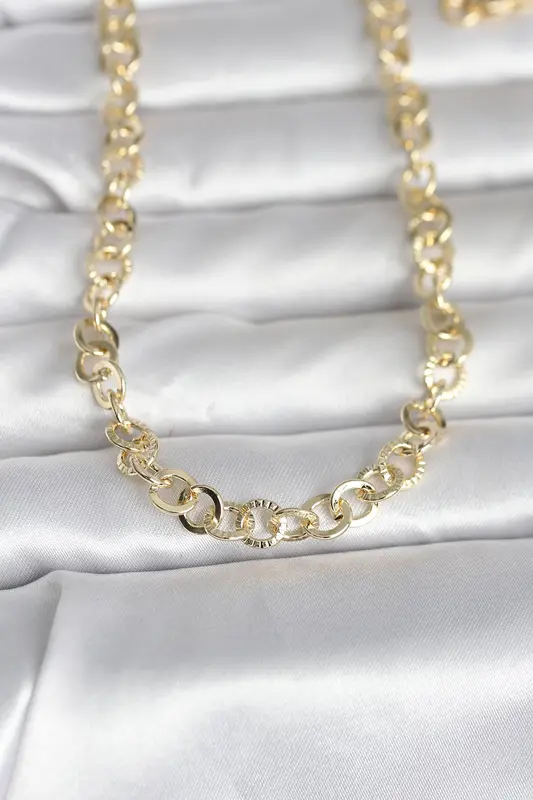 14K Gold Renk Kalın Halka Zincirli 60 Kadın Kolye