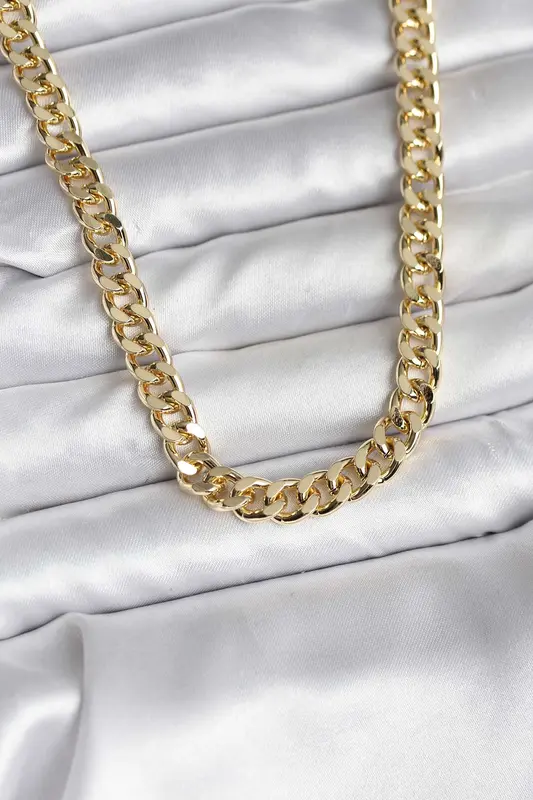 14K Gold Renk Kaplama Kalın Zincir Model Kadın Kolye