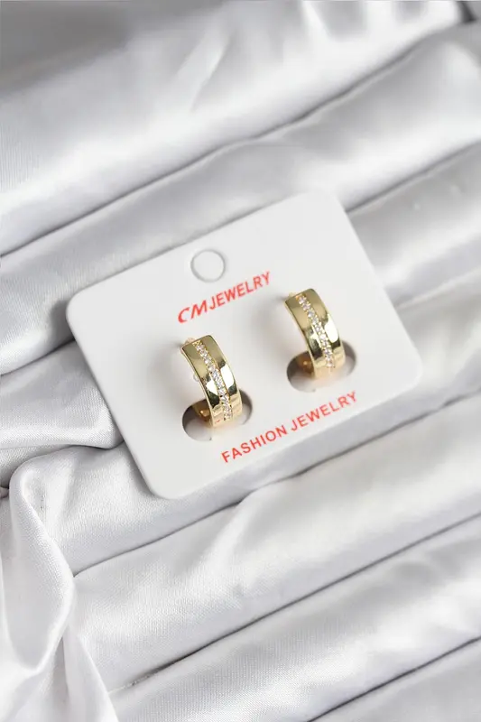 14K Gold Renk Kaplama Zirkon Taşlı Halka Model Kadın Küpe