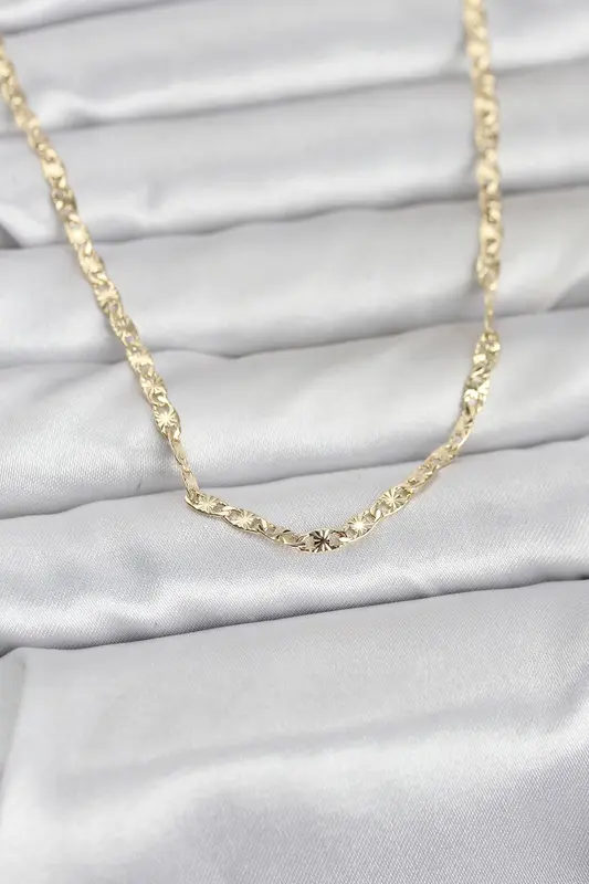 14K Gold Renk Lazer Zincirli Model 60 Kadın Kolye