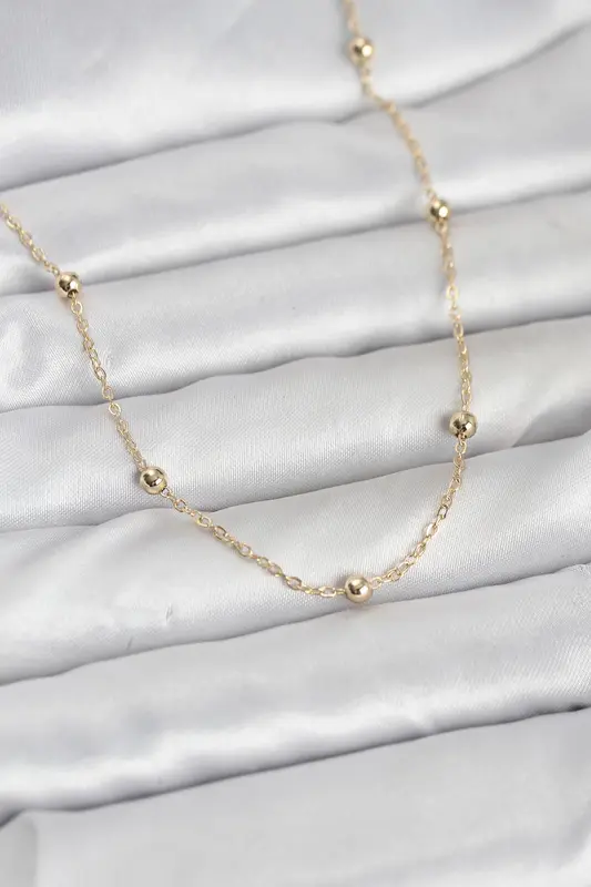 14K Gold Renk Pirinç Top Zincirli 60 Kadın Kolye