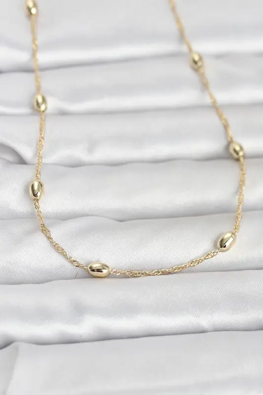 14K Gold Renk Topçuklu Burgu Zincir Model 60 Kadın Kolye