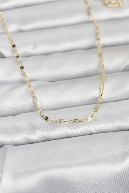 14K Gold Renk Yassı Gemici Zincir Model 60 Kadın Kolye