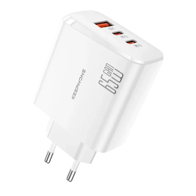 2 Adet 65W Type-C ve 1 Adet 45W USB Çıkışlı GaN Şarj Cihazı - Beyaz