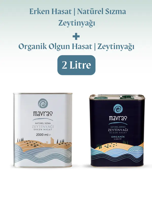 2 lt Erken Hasat | Natürel Sızma Zeytinyağı + 2 lt Organik | Olgun Hasat | Natürel Birinci Zeytinyağı