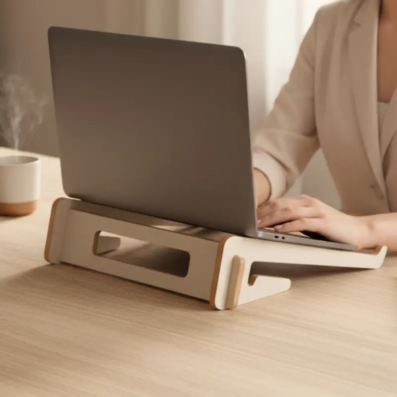 3 Parça Gri Laptop Altlığı | MDF Bilgisayar Standı | Masa Düzenleyici