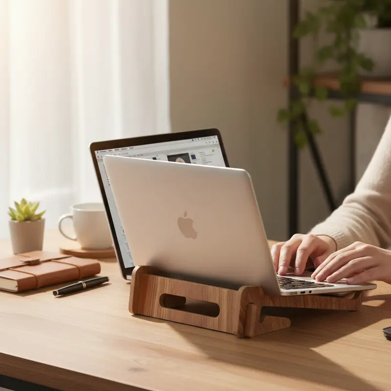 3 Parça Kahverengi Laptop Altlığı | MDF Masa Üstü Düzenleyici Set | 30x27x8 cm