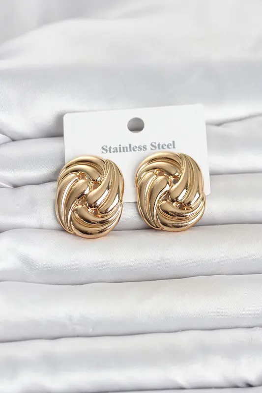 316L Çelik Gold Renk Motif Desen Model Kadın Küpe