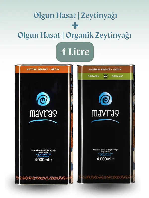 4 LT Olgun Hasat | Natürel Birinci Zeytinyağı + 4 LT Organik | Olgun Hasat | Natürel Birinci Zeytinyağı