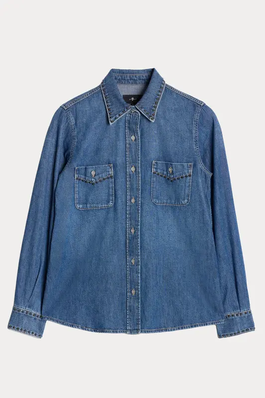 7 For All Mankind Comfort Fit Cep Detaylı Denim Gömlek