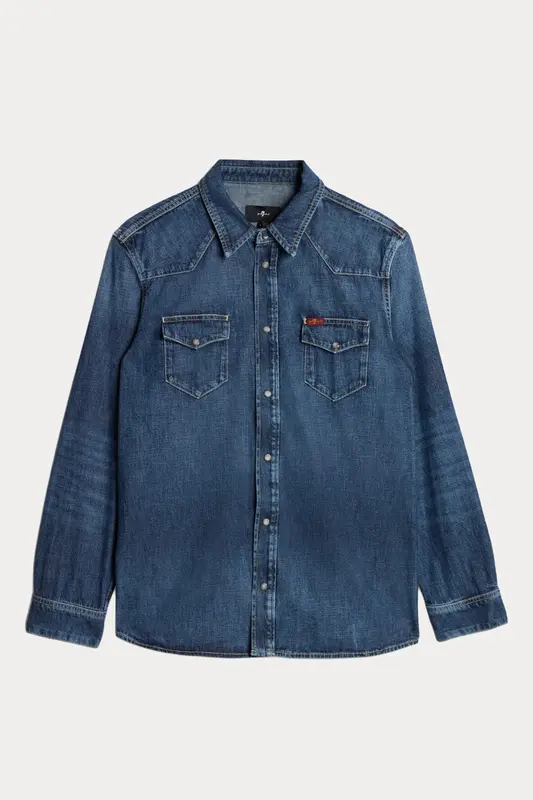 7 For All Mankind Relaxed Fit Yıkamalı Denim Gömlek