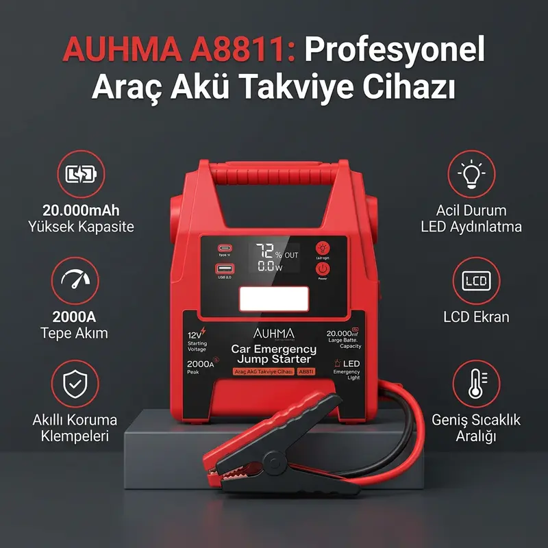 A8811 20.000 Mah Profesyonel Akü Takviyeli Şarjlı Powerbank & Dijital Fener