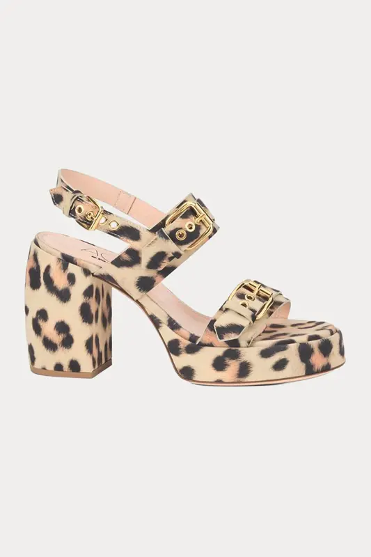 Agl Clio High Multi Buck Leopar Desenli Topuklu Süet Sandalet