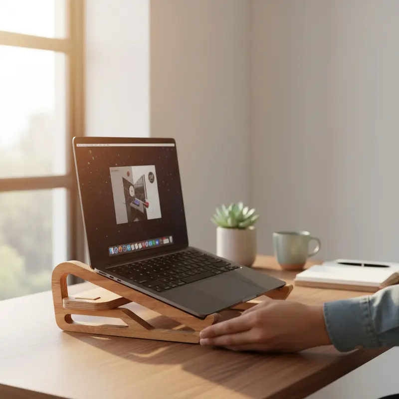 Ahşap Laptop Standı | 42x30x15 cm | Doğal Ahşap Laptop Sehpası