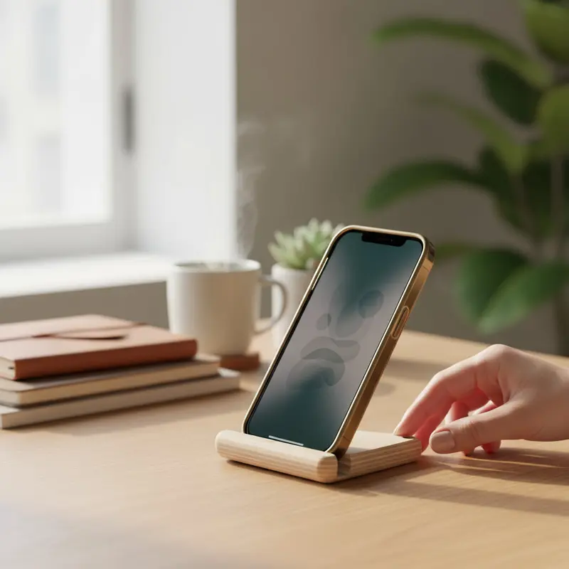 Ahşap Üçgen Telefon Tutucu | Masaüstü Telefon Standı | Kompakt ve Minimal Tasarım