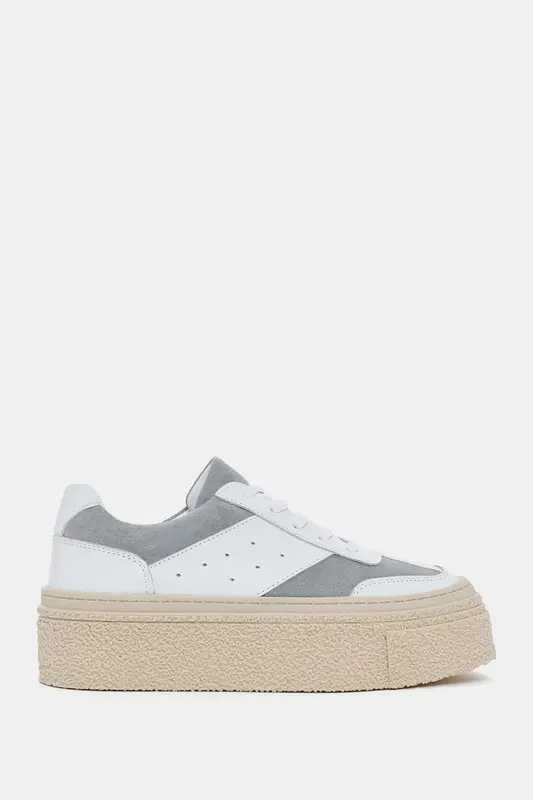 Alves Kadın Beyaz-Gri Gerçek Deri Sneaker