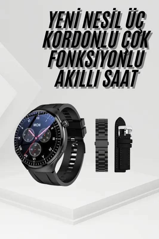 Amoled Ekran Metal Deri Silikon Kordonlu Uyku ve Sağlık Takibi