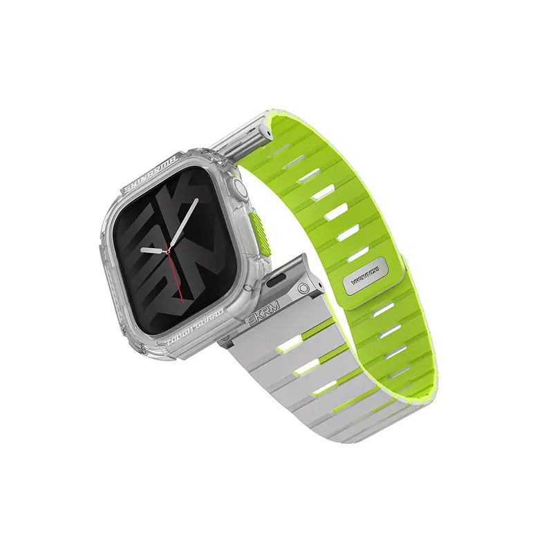 Apple Watch 10 42mm Uyumlu Skinarma Fosforlu Nightglow Atom TPU Kasa Koruyucu + Gemini Silikon Kordon