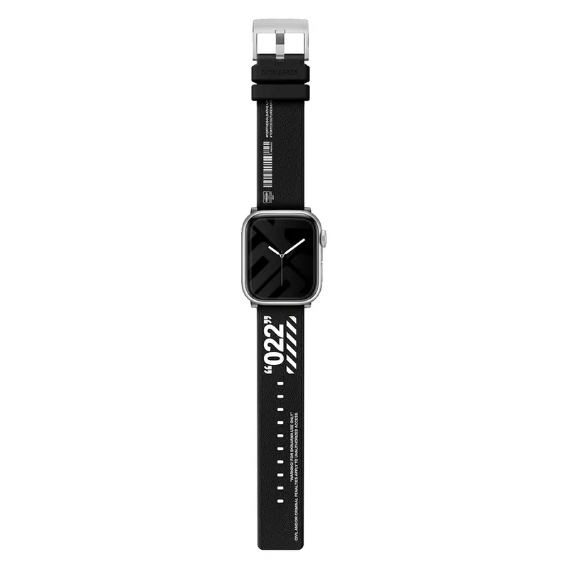 Apple Watch 42/44/45/46/49mm Uyumlu SkinArma Taihi Sora Yazı Desenli Deri Görünümlü Silikon Kordon