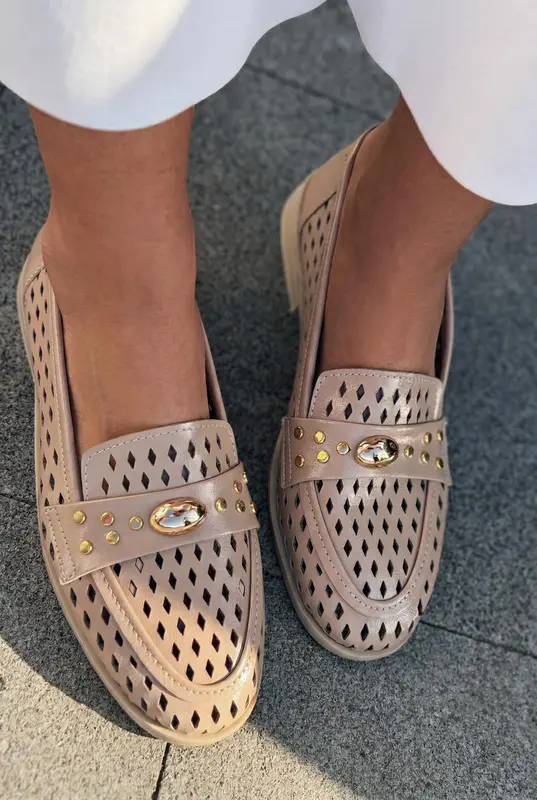 Ardion Bej Mat Deri Kadın Loafer