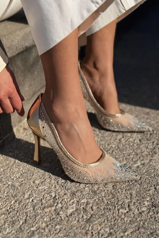 Arivelle Gold Taşlı Tekstil Kadın Stiletto