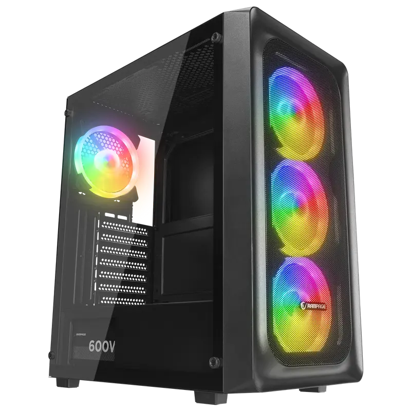 ARMOR V2 - 600W 80 Plus Bronze Temper Camlı 4x12cm RGB Fan Oyuncu Kasası