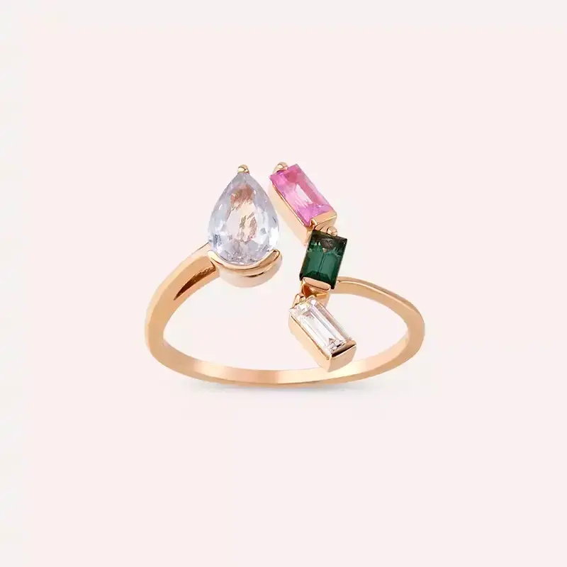 Arte 1.45 CT Multicolor Safir ve Pırlanta Taşlı Rose Altın Yüzük