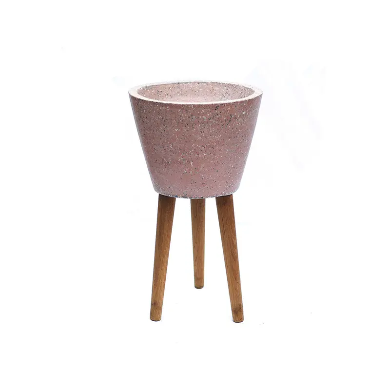 Aspen Ahşap Ayaklı Beton Saksı Pembe Gri