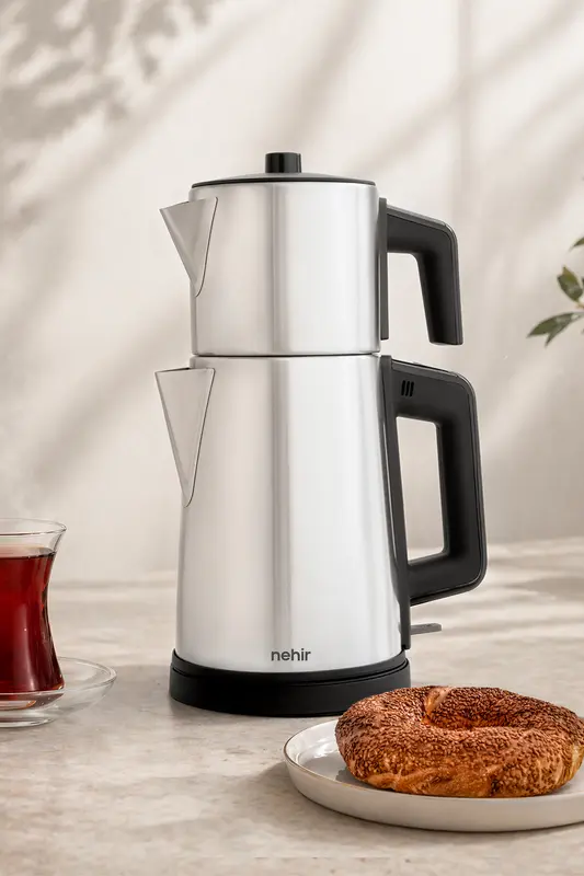 Aurelia Paslanmaz Çelik Çay Makinesi 1800W 1,8 L Su Isıtıcı 0,7 L Demlik