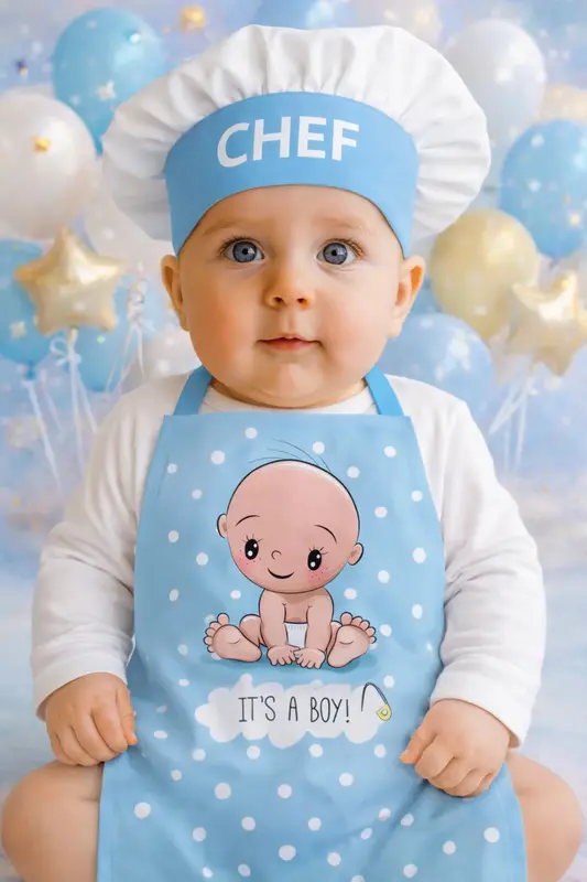 Ays Home 6 Aylık Erkek Bebek Ek Gıda Aşçı Konsept Çekim Önlüğü