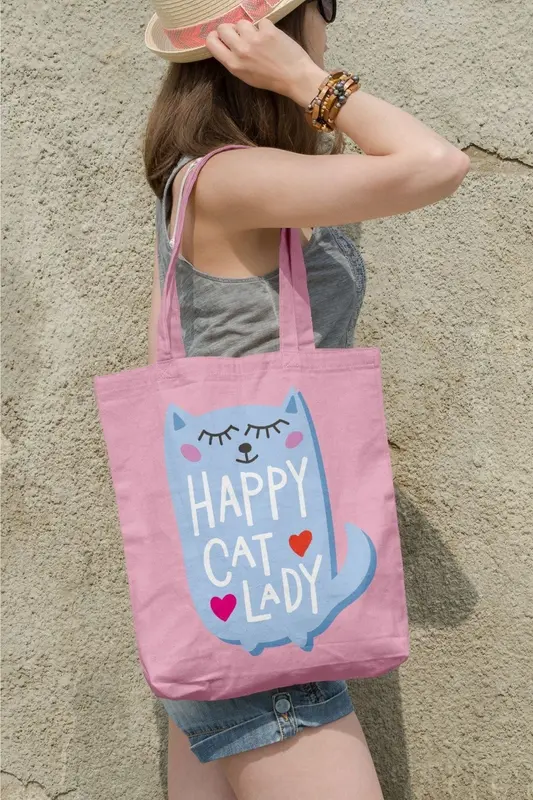 AYSHome Happy Cat Plaj Bez Alışveriş Çantası