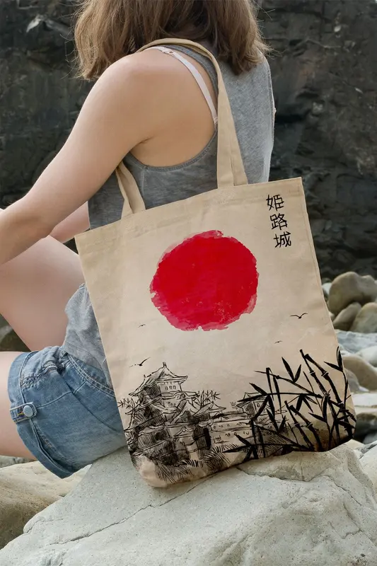 AYSHome Japon Kırmızı Güneş Plaj Bez Kitap Alışveriş Çantası