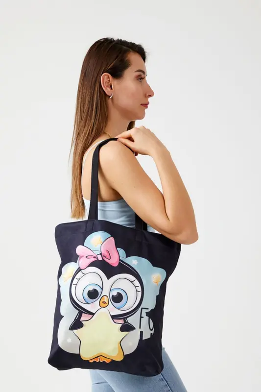 AYSHome Minik Penguen Bez Alışveriş Plaj Omuz Çantası