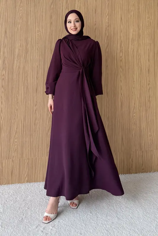 Bağlamalı Elbise Mürdüm