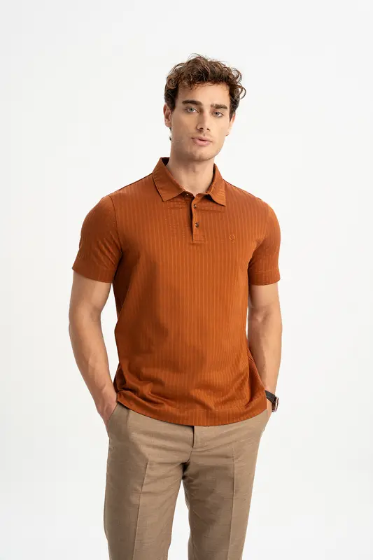 BELEN Taba Merserize Kısa Kollu Polo Shirt