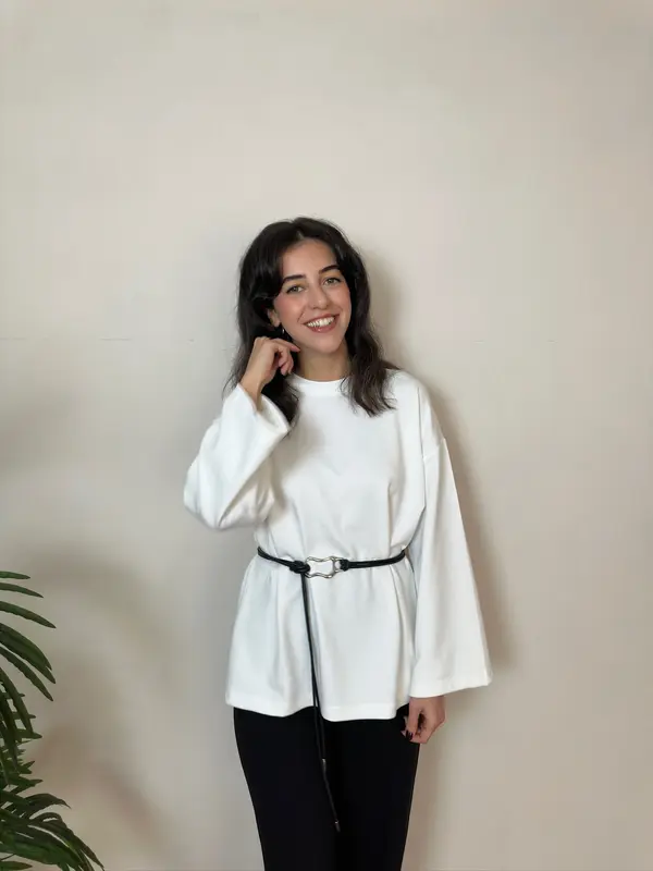 Beyaz Yumuşak Dokulu Oversize Sweatshirt