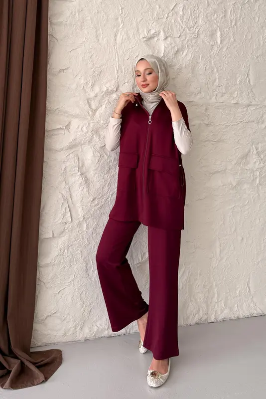 Bombi Yelekli Takım Bordo