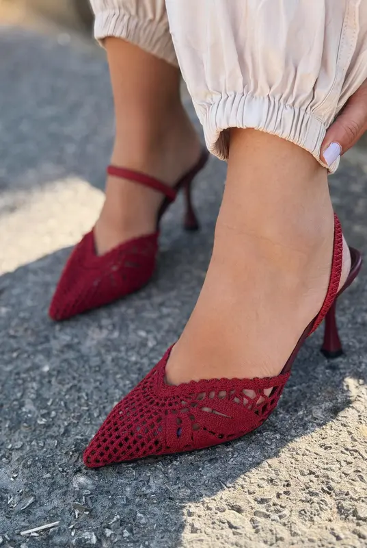 Brina Bordo Dantel Kadın Stiletto