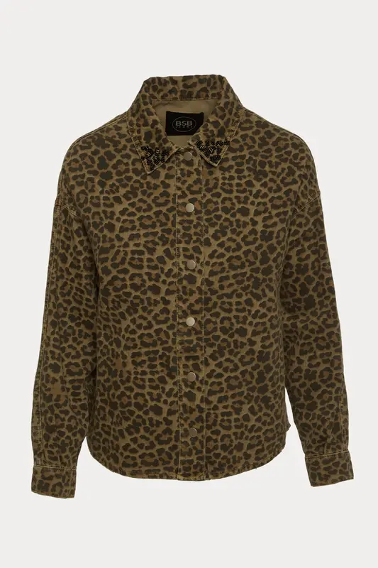 Bsb Leopar Relaxed Fit Desenli Gömlek Ceket