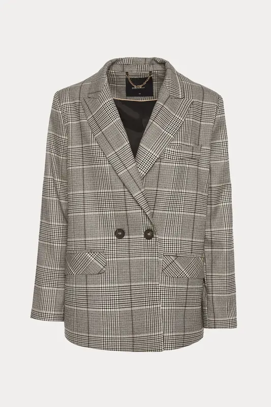 Bsb Relaxed Fit Ekose Desenli Kruvaze Blazer Ceket